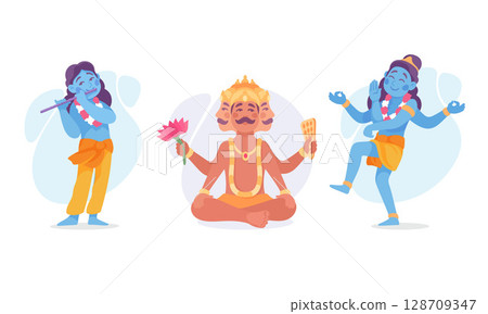 A Vibrant Representation of Hindu Deities in a Modern Illustrative Style for Everyone A Vibrant Representation of Hindu Deities in a Modern Illustrative Style for Everyone 128709347