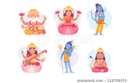 Vibrant and Colorful Illustrations of Hindu Deities A Celebration of Cultural Art and Heritage 128709355