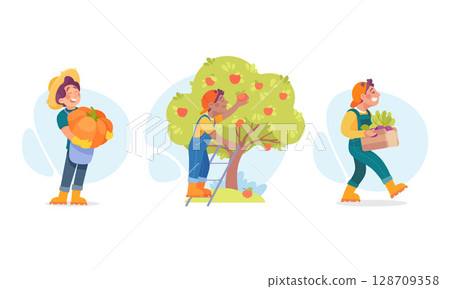 Harvesting fresh fruits and vegetables in a vibrant, colorful garden is a delightful activity 128709358