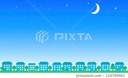AI 圖片：夜晚星光閃耀的住宅區 128709461