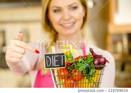 Shopping backet with dieting vegetables Shopping backet with dieting vegetables 128709630