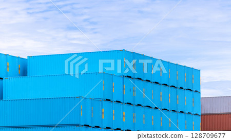 Cargo container stack pile on blue sky background, Global business logistic import export cargo container freight shipping, Cargo container industry freight shipping logistic transportation background 128709677