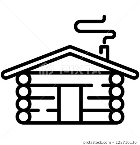 Log Cabin with Chimney Smoke Line Icon 128710136