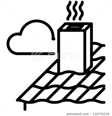 Chimney with Smoke and Cloud Line Icon Vector 128710156