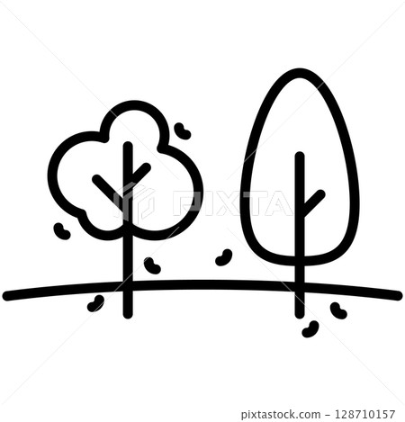 Trees with Falling Leaves Line Icon Vector 128710157