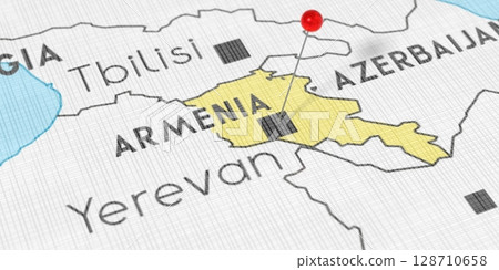 Armenia, Yeravan - push pin on political map - 3D illustration 128710658