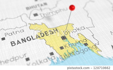 Bangladesh, Dhaka - push pin on political map - 3D illustration 128710662