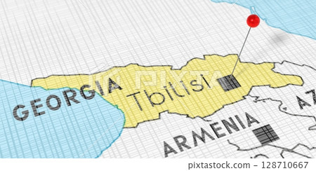 Georgia, Tbilisi - push pin on political map - 3D illustration Georgia, Tbilisi - push pin on political map - 3D illustration 128710667