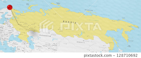 Russia, Moscow - push pin on political map - 3D illustration Russia, Moscow - push pin on political map - 3D illustration 128710692