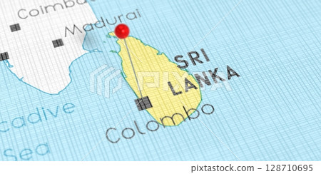 Sri Lanka, Colombo - push pin on political map - 3D illustration Sri Lanka, Colombo - push pin on political map - 3D illustration 128710695