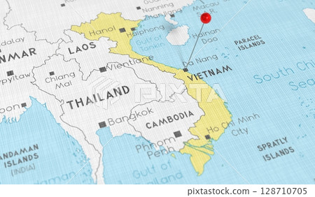 Vietnam, Hanoi - push pin on political map - 3D illustration 128710705