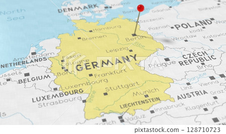Germany, Berlin - push pin on political map - 3D illustration 128710723