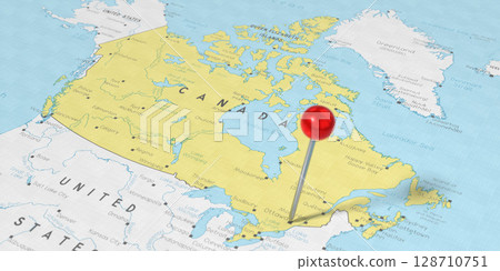 Canada, Ottawa - push pin on political map - 3D illustration 128710751