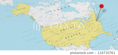 United States of America, Washington D.C. - push pin on political map - 3D illustration 128710761