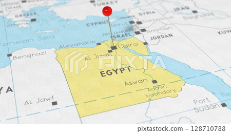 Egypt, Cairo - push pin on political map - 3D illustration 128710788