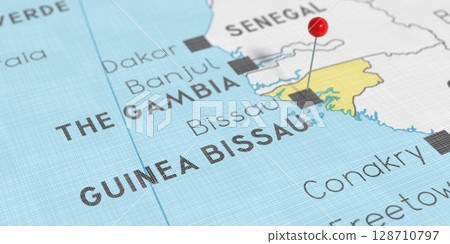 Guinea-Bissau, Bissau - push pin on political map - 3D illustration 128710797