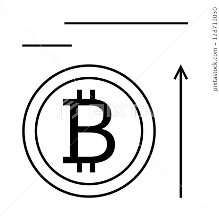 Bitcoin coin with bold B ascending arrow minimalist lines. Ideal for finance, cryptocurrency, growth, investments, digital economy, market trends, innovation. Line metaphor Bitcoin coin with bold B ascending arrow minimalist lines. Ideal for finance, cryptocurrency, growth, investments, digital economy, market trends, innovation. Line metaphor 128711030