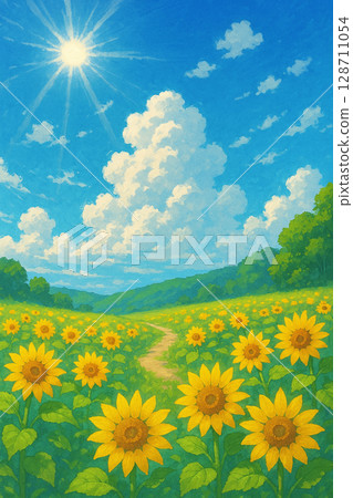 Summer blue sky and sunflower 128711054