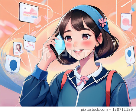 一個女人用手機通話 128711189