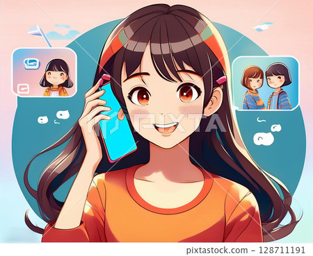 一個與智能手機說話的女人 128711191