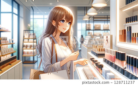 Young woman shopping at the cosmetics counter 128711237