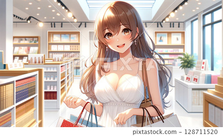 穿著性感連身裙的微笑年輕女子享受購物 128711520