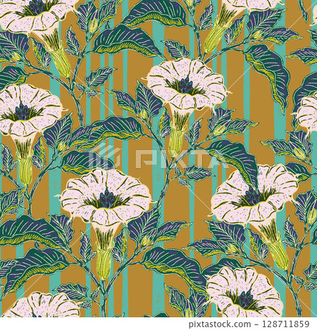 seamless pattern with hand drawn flowers 128711859
