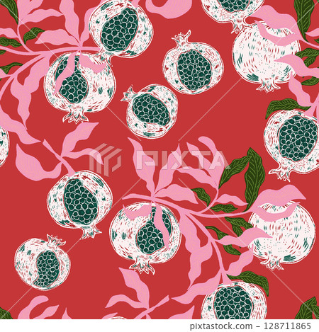 seamless floral pattern with raspberry 128711865