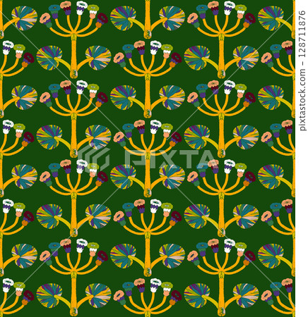 seamless pattern with branches and leaves 128711876