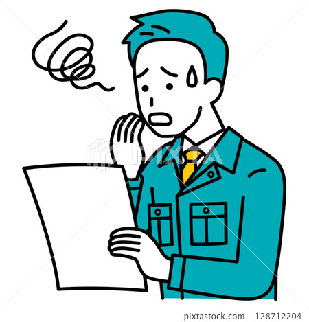 一名男員工在查看文件時感到困惑 一名男員工在查看文件時感到困惑 128712204