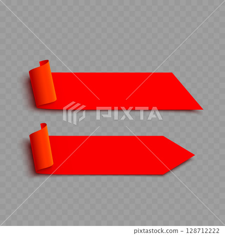 Realistic Red Ribbon Banners Set. Empty Curled Scroll Design. Vector Realistic Red Ribbon Banners Set. Empty Curled Scroll Design. Vector 128712222