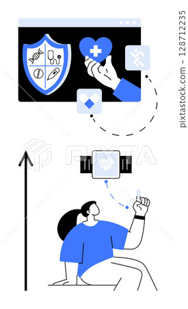 Connected smart devices and health applications illustrate fitness wearables enhancing lifestyle. Ideal for wellness, technology, healthcare, innovation, activity tracking, digital health, future Connected smart devices and health applications illustrate fitness wearables enhancing lifestyle. Ideal for wellness, technology, healthcare, innovation, activity tracking, digital health, future 128712235