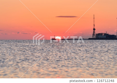 First sunrise of the year at Ise Bay, Tsu City, Mie Prefecture First sunrise of the year at Ise Bay, Tsu City, Mie Prefecture 128712248