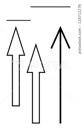 Black arrows of different thicknesses pointing upward alongside horizontal lines. Ideal for growth, success, progress, movement, direction, navigation, motivation. Line metaphor Black arrows of different thicknesses pointing upward alongside horizontal lines. Ideal for growth, success, progress, movement, direction, navigation, motivation. Line metaphor 128712276