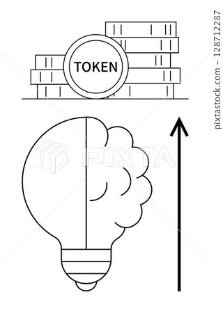 Tokens stacked with a half-brain half-lightbulb symbolize finance innovation and growth. Ideal for technology, economics, creativity, investment, progress, ideas, collaboration. Line metaphor Tokens stacked with a half-brain half-lightbulb symbolize finance innovation and growth. Ideal for technology, economics, creativity, investment, progress, ideas, collaboration. Line metaphor 128712287