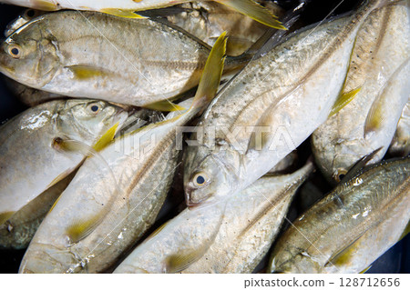 A Vibrant Fresh Fish Display at the Local Market, Showcasing Various Seafood Options 128712656