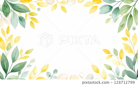Leafy floral frames featuring natural patterns, green leaves, and colorful flowers, perfect for vector illustrations or decorative borders 128712799