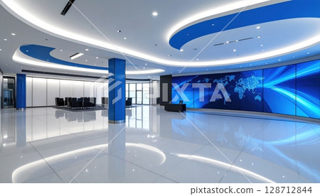 Bright, sleek, and minimalist, this modern office interior, corridor, and building design is a beacon of contemporary architecture Bright, sleek, and minimalist, this modern office interior, corridor, and building design is a beacon of contemporary architecture 128712844