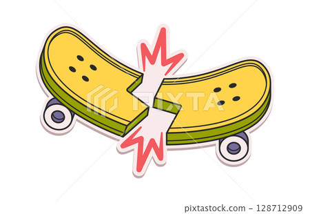 Cracked skateboard retro sticker design Cracked skateboard retro sticker design 128712909