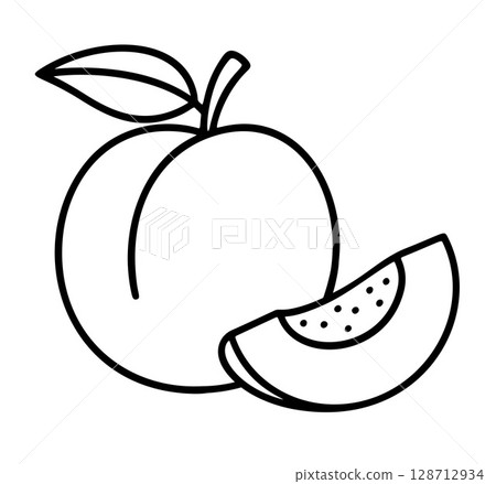 Fresh peach icon. black and white, clean line art style. Outline fresh peach vector icon for web design, logo, tattoo, isolated 128712934