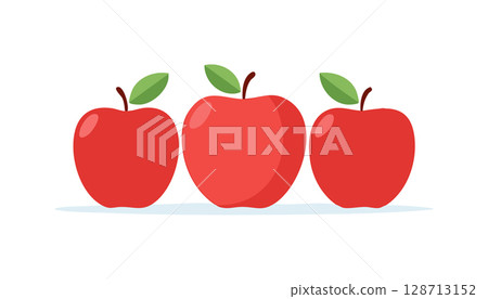 Fresh red apples with simple shading and flat design, isolated on clean white. 128713152