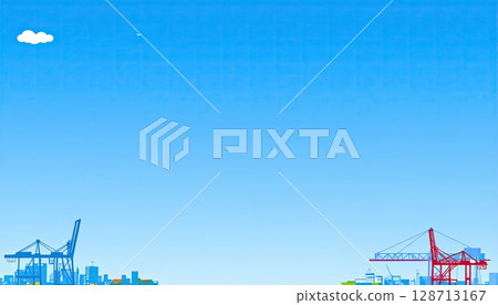 AI image: A port town with a clear blue sky 128713167