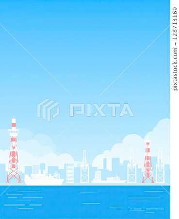 AI image: A port town with a clear blue sky 128713169