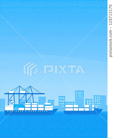 AI image: A port town with a clear blue sky 128713170