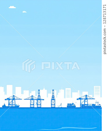 AI image: A port town with a clear blue sky 128713171