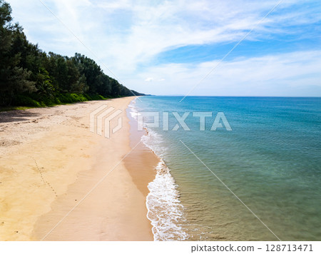 Top view Beach sand in summer season. 128713471