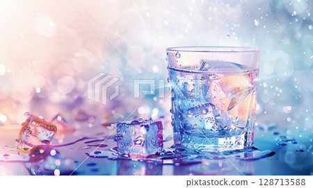 Illustration of a cold drink surrounded by fantastic light 128713588