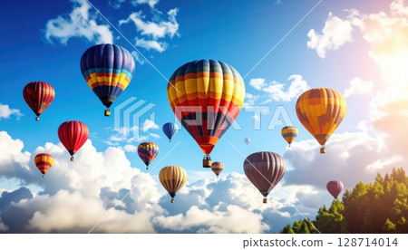 AI 影像：彩色氣球漂浮在藍天中 128714014