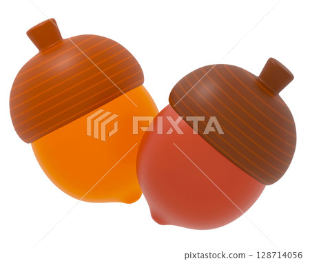 兩個可愛橡子的 3D 插圖 兩個可愛橡子的 3D 插圖 128714056