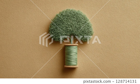 Creative Representation of a Tree Using Thread and Artistic Materials 128714131
